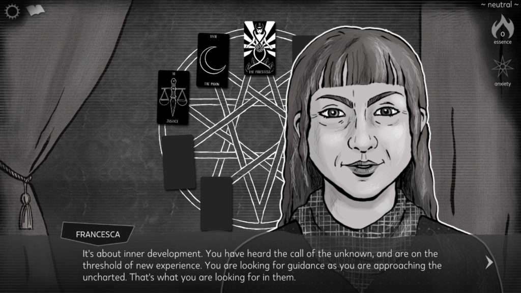 Screenshot from Knife Sisters, Tarot reading scene