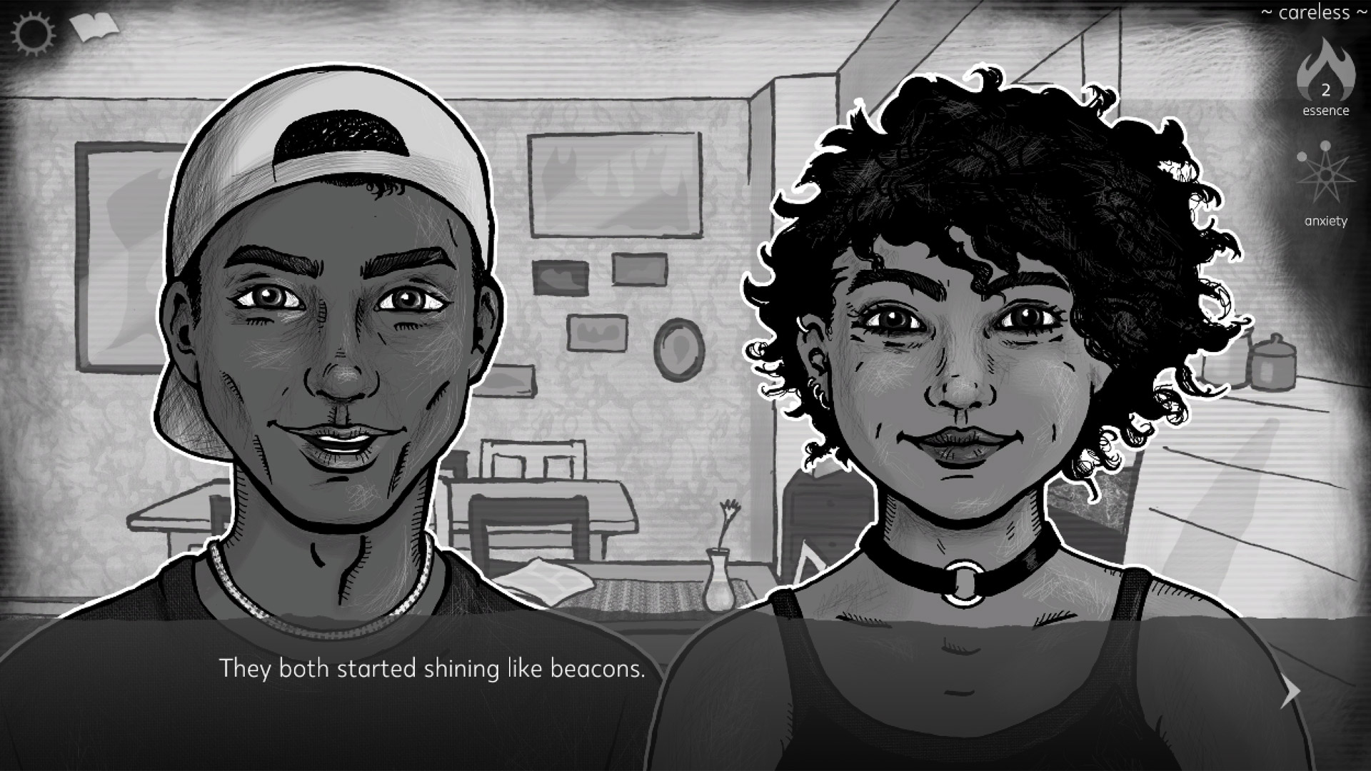 Screenshot from Knife Sisters showing Will and Ayana