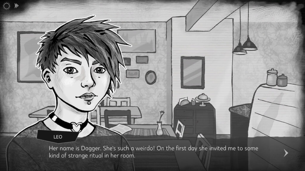 Screenshot from Knife Sisters where Leo is talking about Dagger